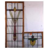 TWO CONTINENTAL STAINED GLASS PANELS