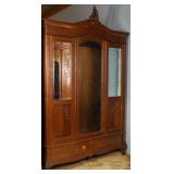 FRENCH OAK TRIPLE MIRROR ARMOIRE