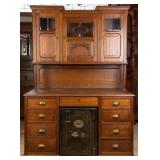 ENGLISH ART DECO OAK VITRINE DESK