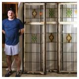 SET OF THREE MONUMENTAL ART DECO STAINED GLASS DOO