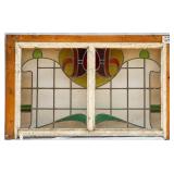 FRENCH ART NOUVEAU STAINED GLASS DOUBLE PANEL