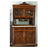19TH. C. FLEMISH OAK MARBLE TOP BUFFET