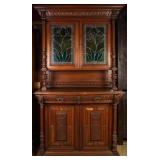 FRENCH RENAISSANCE REVIVAL STAINED GLASS BUFFET