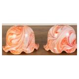 TWO PINK MARBLE GLASS LAMP SHADES