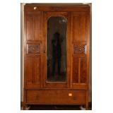 FRENCH ART NOUVEAU OAK ARMOIRE