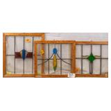 THREE CONTINENTAL STAINED GLASS PANELS