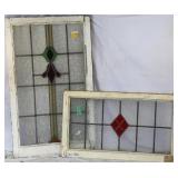 TWO CONTINENTAL STAINED GLASS PANELS