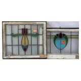 TWO CONTINENTAL STAINED GLASS PANELS