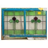 ANTIQUE FRENCH STAINED GLASS DOUBLE PANEL