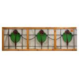 FRENCH ART NOUVEAU TRIPLE STAINED GLASS PANEL
