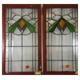 PAIR OF ENGLISH ART DECO STAINED GLASS PANELS