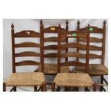 SET OF 4 ENGLISH OAK RUSH SEAT CHAIRS