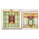 TWO FRENCH ART NOUVEAU STAINED GLASS PANELS