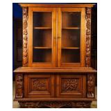 FRENCH RENAISSANCE REVIVAL CARVED OAK VITRINE CABI
