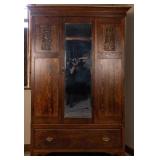 FRENCH ART NOUVEAU OAK ARMOIRE