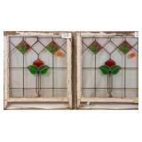PAIR OF ENGLISH STAINED GLASS PANELS