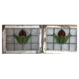 PAIR OF IRISH STAINED GLASS PANELS