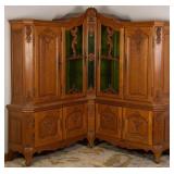 RARE FRENCH CARVED OAK CORNER VITRINE BOOKCASE