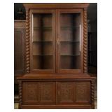 ENLGISH CARVED OAK VITRINE CABINET