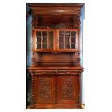 FRENCH RENAISSANCE REVIVAL OAK VITRINE BOOKCASE