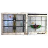 TWO CONTINENTAL STAINED GLASS PANELS