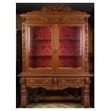 FRENCH RENAISSANCE STYLE OAK VITRINE CABINET