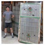 3 MONUMENTAL ANTIQUE STAINED GLASS PANELS (DAMAGED
