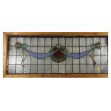 FRENCH ART NOUVEAU JEWELED STAINED GLASS PANEL