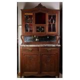 FRENCH ART NOUVEAU MARBLE TOP VITRINE BUFFET