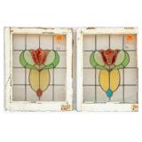 PAIR OF FRENCH ART NOUVEAU STAINED GLASS PANELS
