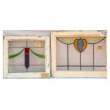 TWO FRENCH ART DECO STAINED GLASS PANELS