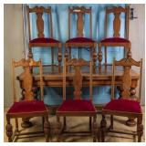 ENGLISH JACOBEAN STYLE OAK DRAW LEAF TABLE & 6 CHA