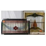 TWO FRENCH ART NOUVEAU STAINED GLASS PANELS