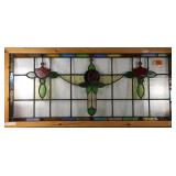 FRENCH ART NOUVEAU JEWELED STAINED GLASS PANEL
