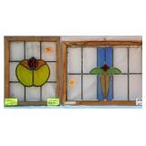 TWO FRENCH ART NOUVEAU STAINED GLASS PANELS