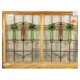 FRENCH ART NOUVEAU STAINED GLASS DOUBLE PANEL