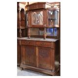 FRENCH ART NOUVEAU MARBLE TOP VITRINE BUFFET