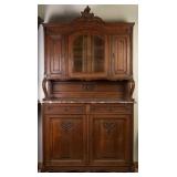 FRENCH OAK MARBLE TOP VITRINE BUFFET