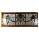 FRENCH ART NOUVEAU JEWELED STAINED GLASS PANEL