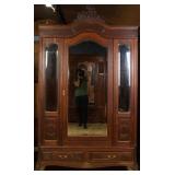 FRENCH OAK TRIPLE MIRROR ARMOIRE