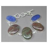 Silvertone Dragons Blood Jasper & Lapis Bracelet