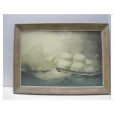 Vtg Framed Ship Oil Painting 33' x 24'