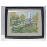 Framed Signed Original Church  Art 31' x 25.5'