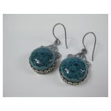 Vtg Pair Sterling Silver & Blue Stone Earrings See