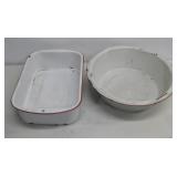 Two Vtg Metal Enameled Pans
