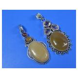 Two Multi Stone Gemstone Silvertone Pendants