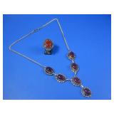 Carnelian Cabochon  Gemstone Ring & Necklace See