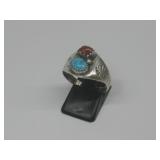 Vtg S.S. Native American Turquoise Coral Ring