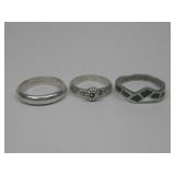 Three Sterling Silver Band Rings Tested
