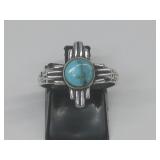 S.S. Zia Turquoise Etched Ring Hallmarked